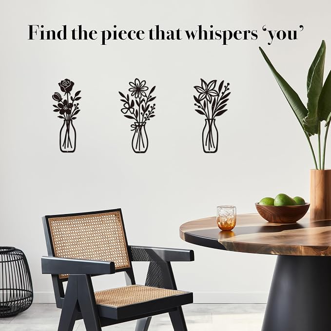 CarryWise 3 Piece Metal Flower Wall Art for Bedroom Living Room Rustic Farmhouse Floral Wall Decor for Bathroom Dining Room Boho Home Decorations Modern Minimalism Walls Hanging Sculptures(Black)