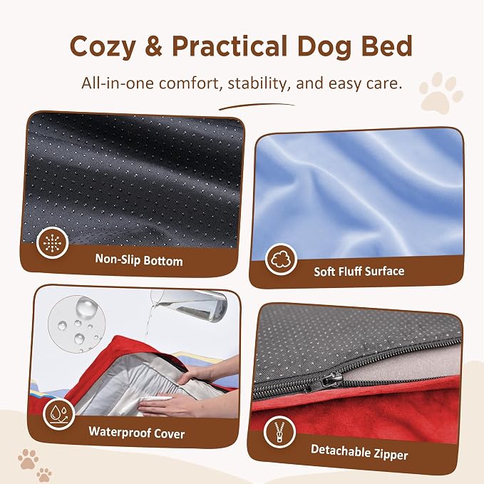 Comfort Expression Orthopedic Dog Bed for Extra Large Dogs with Bolster | Waterproof Dog Couch Bed with Washable Cover & Non-Slip Bottom, Supportive Egg Crate Foam XL Pet Bed, 42x30 Inch