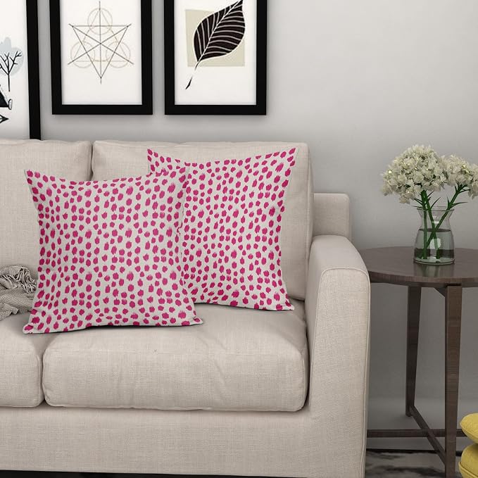 Hot Pink Cream Pillow Covers 20x20 Set of 2 Boho Design Polka Dot Throw Pillows Modern Brush Strokes Print Decorative Outdoor Pillowcase Square Cushion Cover Linen Pillow Case for Home Sofa Couch Bed