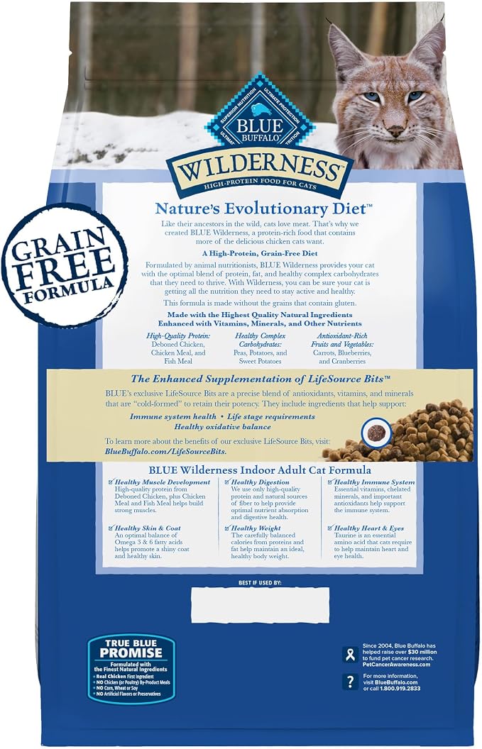 Blue Buffalo Wilderness Chicken Adult Indoor Dry Cat Food, Grain-Free, 2 lb | High Protein, Real Chicken #1 Ingredient, Supports Immunity with Antioxidant-Rich LifeSource Bits, Promotes Healthy Digestion