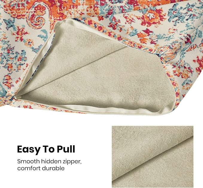 AEIOAE Boho Pillow Covers 18x18 Inch Set of 2,Carpet Pattern Throw Pillows Case,Orange Blue Ethnic Design Outdoor Decorative Square Linen Farmhouse Decor Cushion Covers for Home Sofa Bed Couch