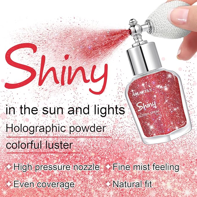 Hair and Body Glitter Spray, Shimmering Powder Sparkle Powder Makeup, Glitter Loose Sparkle Makeup for Body Highlighter,Festival Prom Rave Accessories (Red)