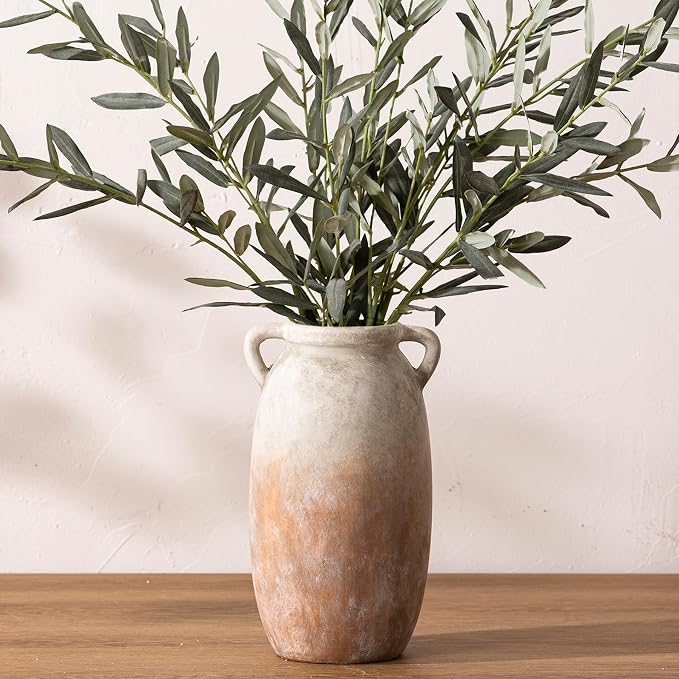 Dobbyby Ceramic Flower Vase 12 inch Farmhouse Rustic Vase Decorative Pottery Terracotta Tall Vases for Home Decor Table Mantle Fireplace Living Room Bathroom Wedding Centerpiece (Large-Aged Terra)