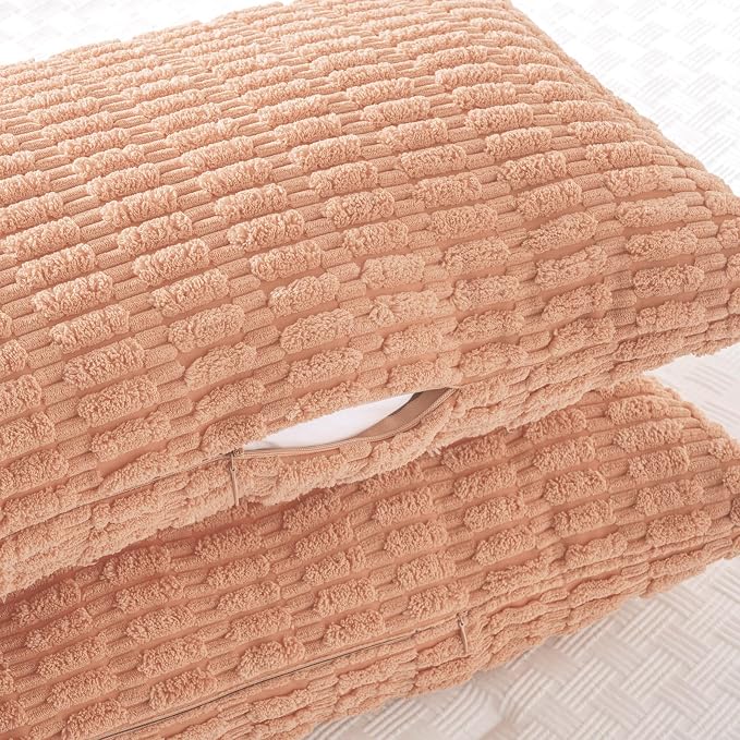 Fancy Homi Decorative Throw Pillow Covers for Bed Couch Bedroom Bench, Soft Corduroy Solid Pillow Case, Rustic Farmhouse Boho Room Decor,54" x 20" (Pack of 1),Peach