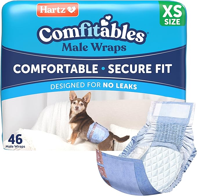 Hartz Comfitables Disposable Male Dog Wraps Stretchy Waistband, XS 46 Count | Comfortable & Secure Fit, Easy to Put On, Super Absorbent, Breathable Material, FlashDry Technology, Leak Shield