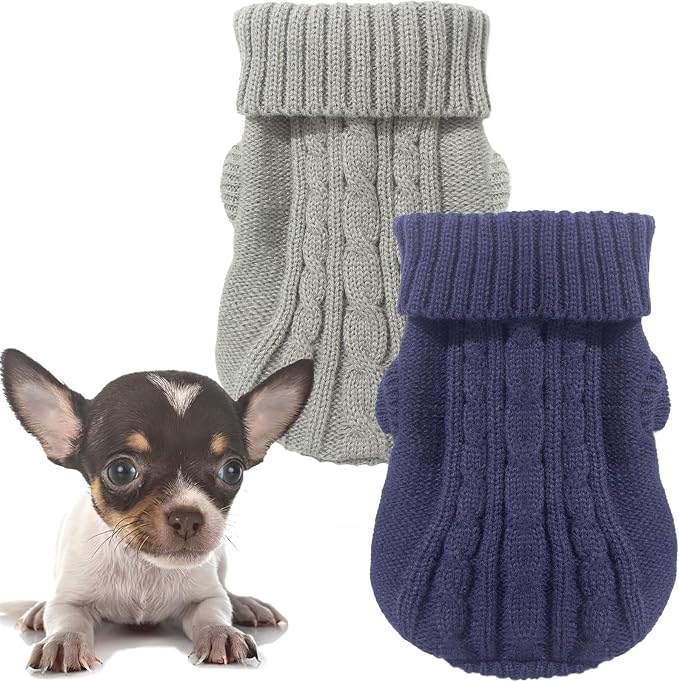 2 Pack Dog Sweaters for Small Dogs, Chihuahua Yorkie Sweater, Dog Clothes for Small Dogs, Winter Warm Pullover Clothing, Pet Cat Cold Weather Puppy Clothes Outfits M