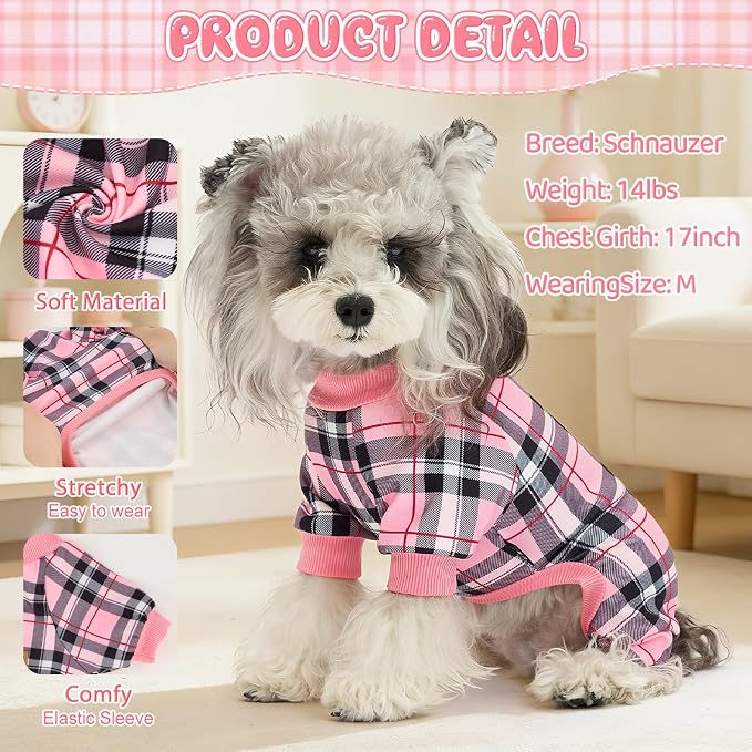 XPUDAC 4 Pack Plaid Dog Pajamas Outfits Cozy Doggy Clothes for Small Medium Dogs Girl Boy Puppy Onesie for Christmas Pet Pjs Jammies, L