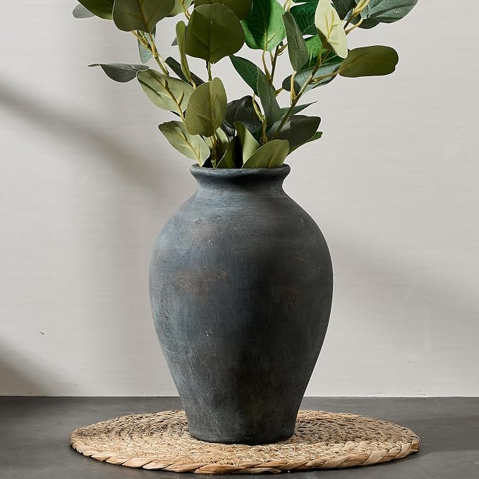 SIDUCAL Ceramic Vintage Flower Vase | 9 Inch Large Pottery Rustic Farmhouse Boho Vase for Home Decor, Table, Living Room, Bathroom, Coffee Desk, Shelf, Mantel Decoration, Wedding, Bronze