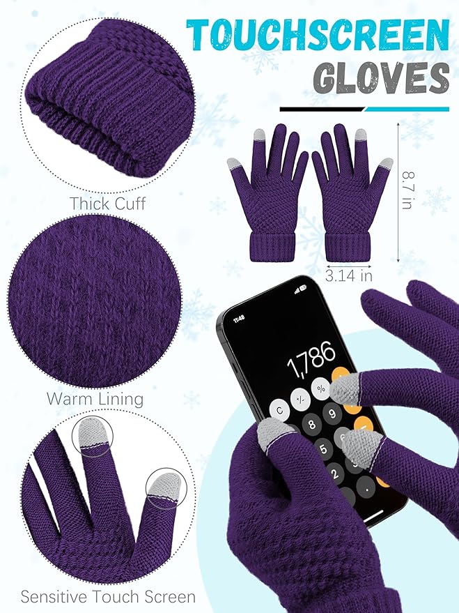 Winter Hat Scarf Gloves and Ear Warmer, Warm Knit Beanie Hat Touch Screen Gloves Set Winter Gifts Neck Scarves for Women