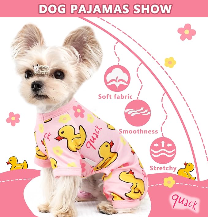 Dog Pajamas Summer Dog Clothes for Small Medium Dogs Boy Girl Doggy Pjs Cute Doggie Onesie Breathable Puppy Clothes Soft Stretchy Cat Pet Outfit (Yellow, Large)