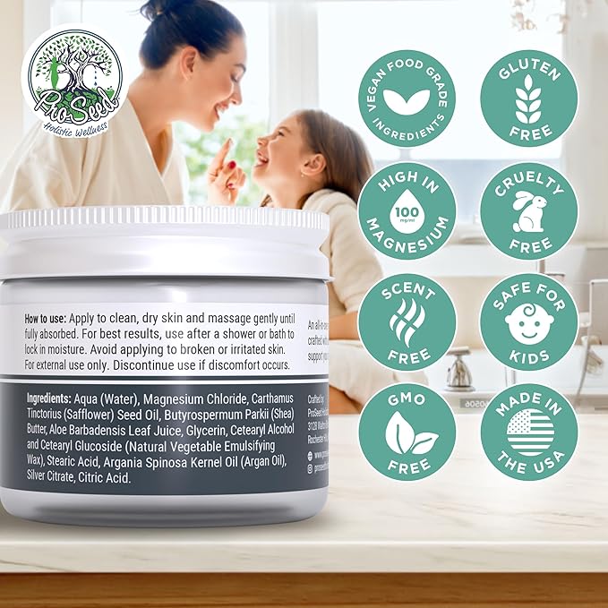 ProSeed Handmade All-Natural Magnesium Lotion – Vegan, 3000mg/oz Formula – Soothing Bedtime Body Rub for Kids, Toddlers & Pregnant Women – Butter & Oil Blend (2oz)