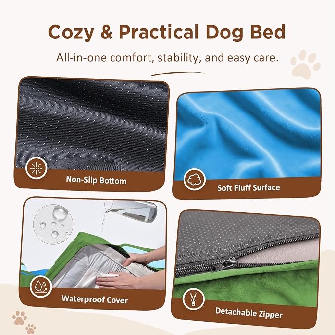 Comfort Expression Orthopedic Dog Bed for Extra Large Dogs with Bolster | Waterproof Dog Couch Bed with Washable Cover & Non-Slip Bottom, Supportive Egg Crate Foam XL Pet Bed, 45x35 Inch