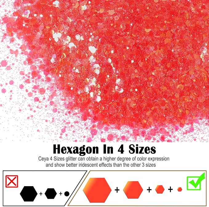 Ceya Chunky Glitter, 4.9oz/ 140g Living Coral Craft Glitter Powder Mixed Fine Flakes Iridescent Nail Sequins for Nail Art, Hair, Epoxy Resin, Tumblers, Slime, Painting, Festival Decor