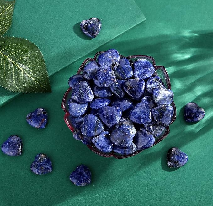 QINJIEJIE 20 PCS Sodalite Heart Crystals Natural Healing Crystal Polished Pocket Stones Mini Cute Palm Love Gemstones Set Bulk Wholesale Reiki Energy Balancing Meditation Valentine's Day Gift