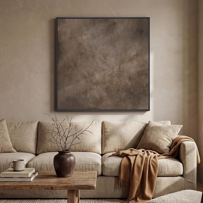 Framed Neutral Brown Abstract Canvas Wall Art for Living Room, 30x30 In | Brown, Canvas prints, Abstract pictures, Modern Minimalist artwork, Square paintings, Bedroom, Dining room wall decor