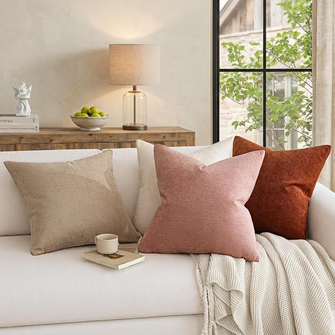 a moment Pack of 2 Decorative Chenille Throw Pillow Covers with Twill Cushion Covers for Sofa Living Room Couch Bed 26x26 Inch,Blush Pink