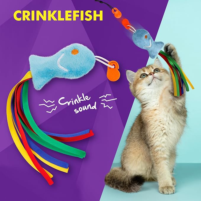 Cat Amazing Snatch Pack - 5 Magnetic Attachments for The Snatch Magnetic Wand Toy - Catnip Mouse, Rattle Snake, Crinkle Fish, Scrunchy Ball and Feather - Cat Teaser Toys - Really Catch!