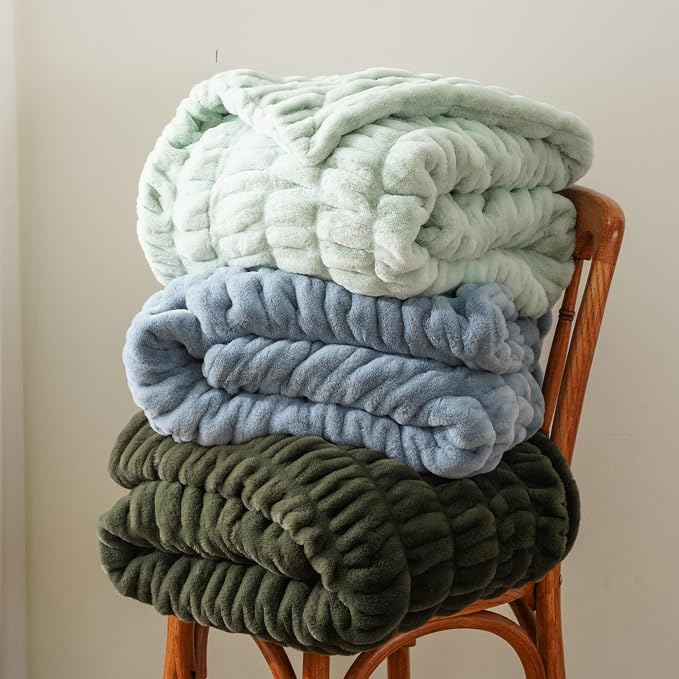 BATTILO Super Soft Faux Fur Throw Blanket for Couch, 60"x80", Double Side | Olive Green Throw Blanket, Minky Couture Blanket, Cozy Warm Fluffy Faux Fur Blanket For Bed, Sofa Living Room