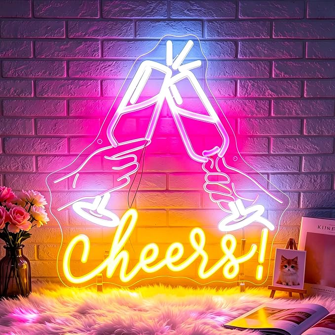 Neon Sign, Cheers Neon Signs for Wall Decor LED Signs Neon Light | Cheers Neon Signs for Wedding, Graduation, Birthday, Party, Bar, Festival Celebration Backdrop Wall Decor, Gift, USB Powered