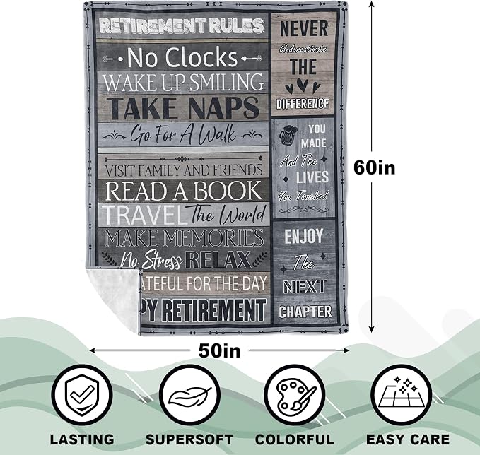 Retirement Gifts for Men/Women 2026, Best Retired Gift Ideas for Male/Female, Funny Retire Gifts, Happy Mens Retirement Gifts for Coworker/Teacher/Dad, Gifts for Retirement Blanket 60X50in