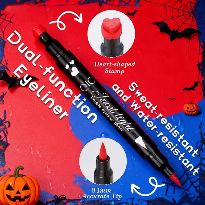 Halloween Makeup Kit for Harley Quinn Cosplay, Red Liquid Eyeliner Stamp, Red and Blue Face Body Paint Stick, Costume Accessories for Harley Quinn Cosplay SFX Looks
