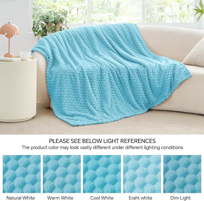 BEDELITE Light Blue Twin Blanket for Couch, Soft Cozy Gift for Women, 60*80 | 3D Jacquard Decorative Fleece Blanket, Super Soft Plush Throws, Cute Birthday Gift for Women & Men, Suitable for All Seasons