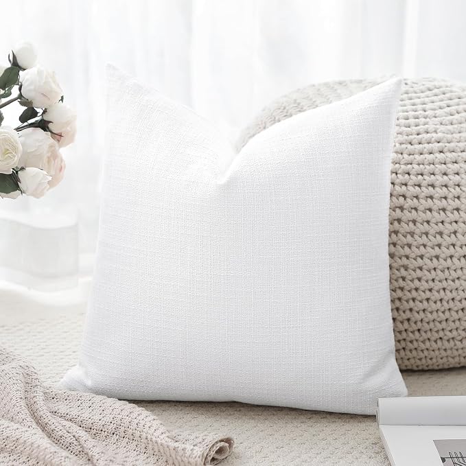 OTOSTAR Linen Throw Pillow Cover Set of 1 Decorative Square Pillowcases Cushion Covers 24x24 Inch for Home Decor Sofa Bedroom Car 60 x 60CM Pure White