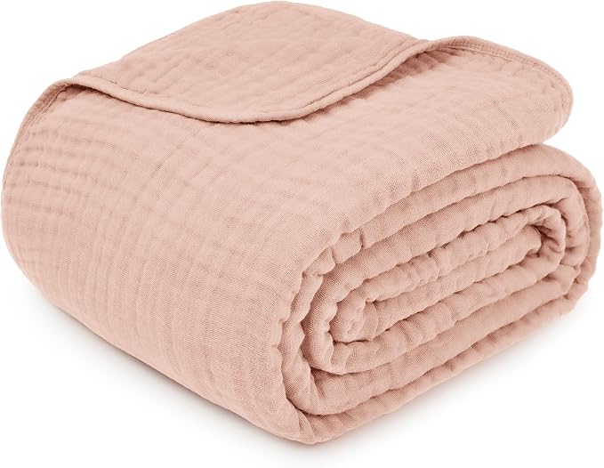 Comfy Cubs Adult Muslin Blanket 50x60” Throw Swaddle Blankets, Blush | 6 Layer Soft, Breathable & Lightweight Muslin Adult Blanket - Machine Washable & Designed in the US Bedding for All Seasons