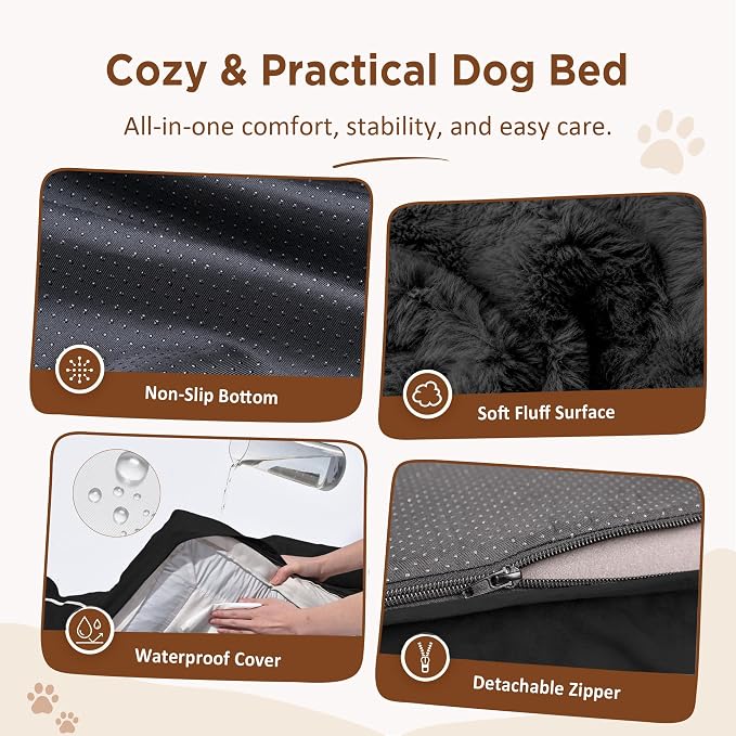 Comfort Expression Waterproof Orthopedic Dog Beds for Extra Large Dog | Supportive Egg Crate Foam X-Large Pet Bed with Removable Bolster, Dog Couch with Washable Cover & Non-Slip Bottom, 48x30 Inch
