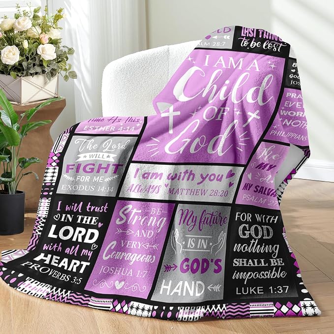 Christian Gifts for Women, Baptism Gifts for Girl, Christian Blanket | Religious Catholic & Communion Confirmation Gift for Teen Girls Daughter Granddaughter, I Am a Child of God Blanket 50"x60"