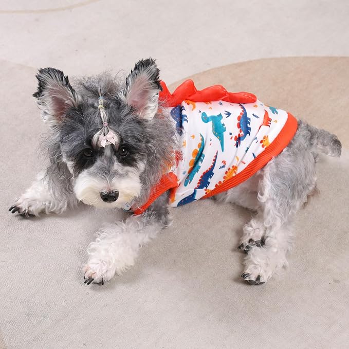 CuteBone Dinosaur Costume Dog Shirt, Stretchy Velvet T-Shirt Clothes for Small Dogs, Soft & Breathable Pet Tee Outfit Cat Apparel for Daily Wear, Cozy Pullover Design Puppy Fashion COSBX02M