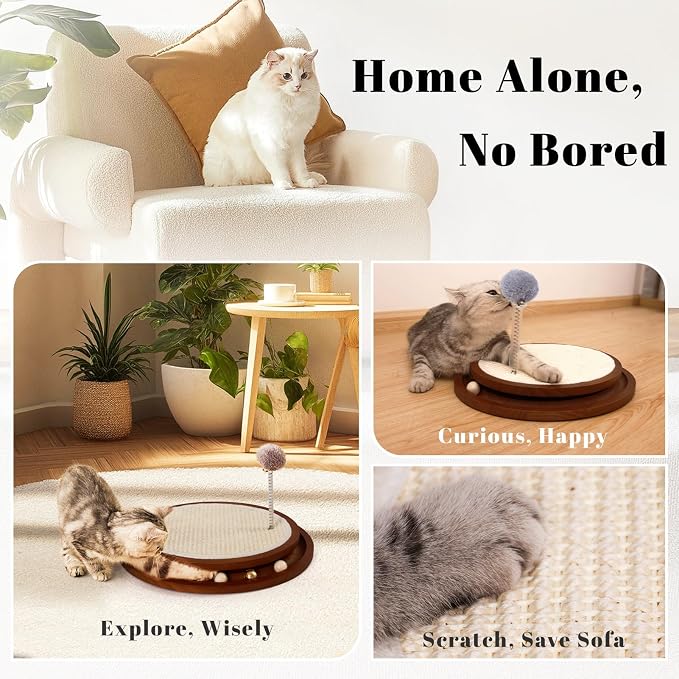 Cat Scratcher Toys Natural Sisal Pad Kitten Interactive Ball Track