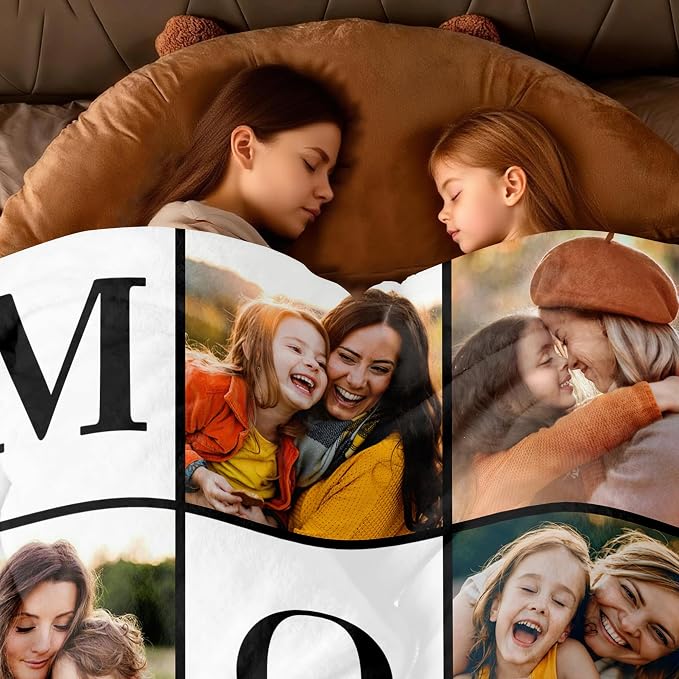 SHIPS NEXT DAY Personalized Mothers Day 2026 Gifts for Mom Wife Grandma Nana from Daughter Son Kids Husband Custom Blanket with Picture Photo Text Customized Blankets Christmas Birthday Gifts