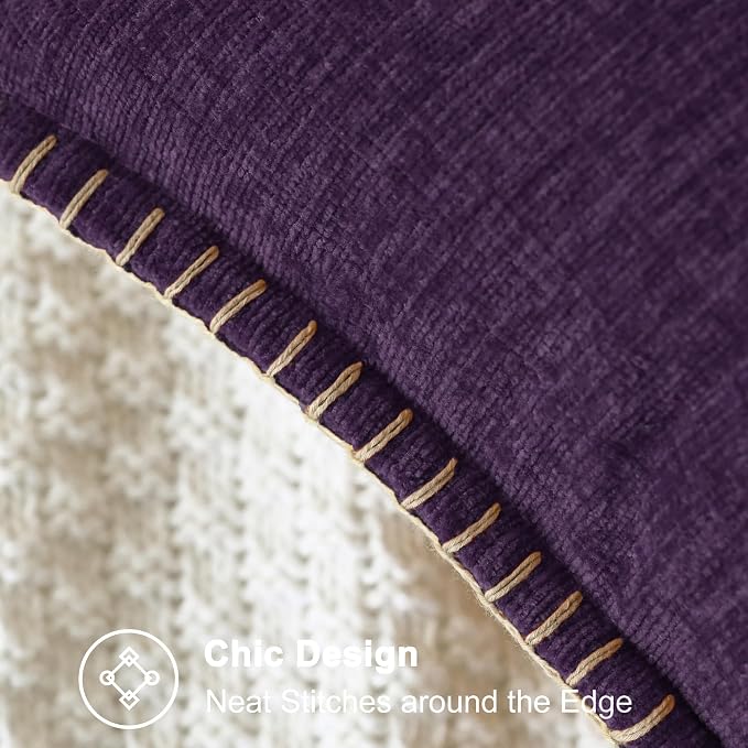 CaliTime Decorative Couch Throw Pillow Covers 16 X 16 Inches Plum Purple | Pack of 2, Cozy Chenille Cushion Cases, Cotton Thread Stitching Edges, for Sofa Bed Living Room Farmhouse