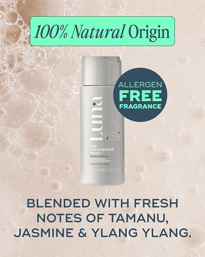 Luna Daily Mini Feminine Wash | Travel-Size Moisturizing & pH-Balanced Body Wash | Gentle, Nourishing Cleanser for Sensitive Skin | Pregnancy-Safe Formula, 100ml