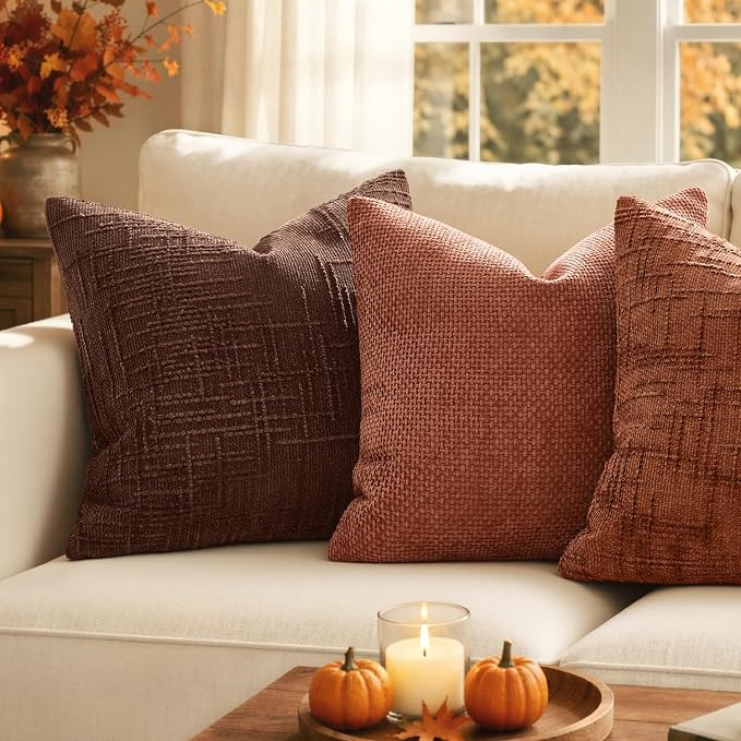MIULEE Chenille Textured Throw Pillow Covers Terracotta 18x18 Set of 2 | Slubby Decorative Pillows, Boho Farmhouse Rustic Home Decor, Modern Neutral Cushion Covers for Couch Sofa Bed Living Room