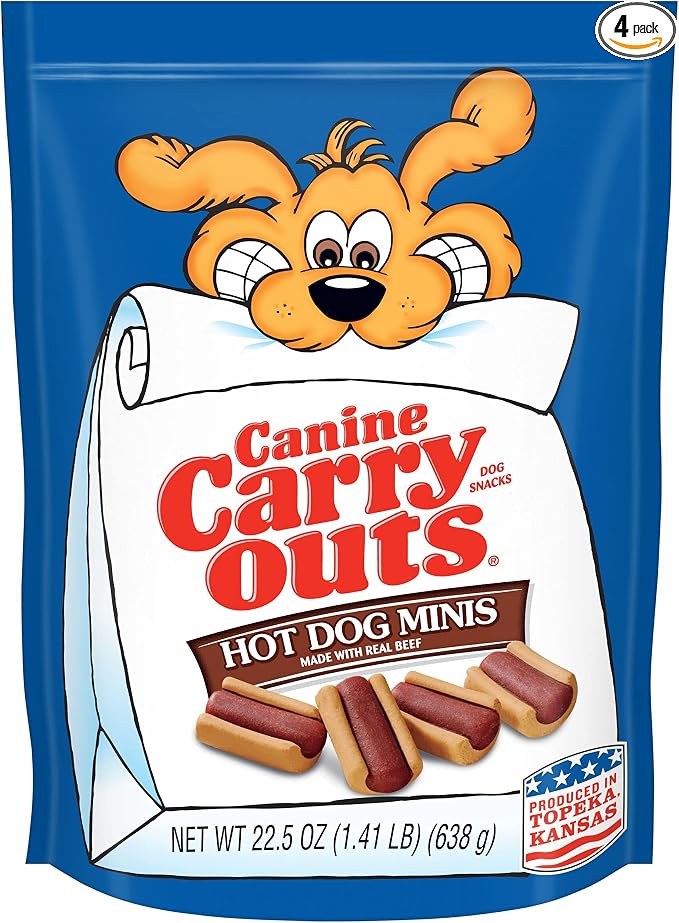 Canine Carry Outs Dog Treats, Hot Dog Minis, 22.5 Ounce (Pack of 4), Made with Real Beef