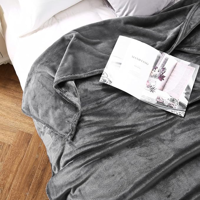 TASTHROW Large Flannel Fleece Throw Blanket, 90×108 Inch - Grey | Cozy Lightweight Thick Blanket - All Seasons Suitable for Women, Men and Kids