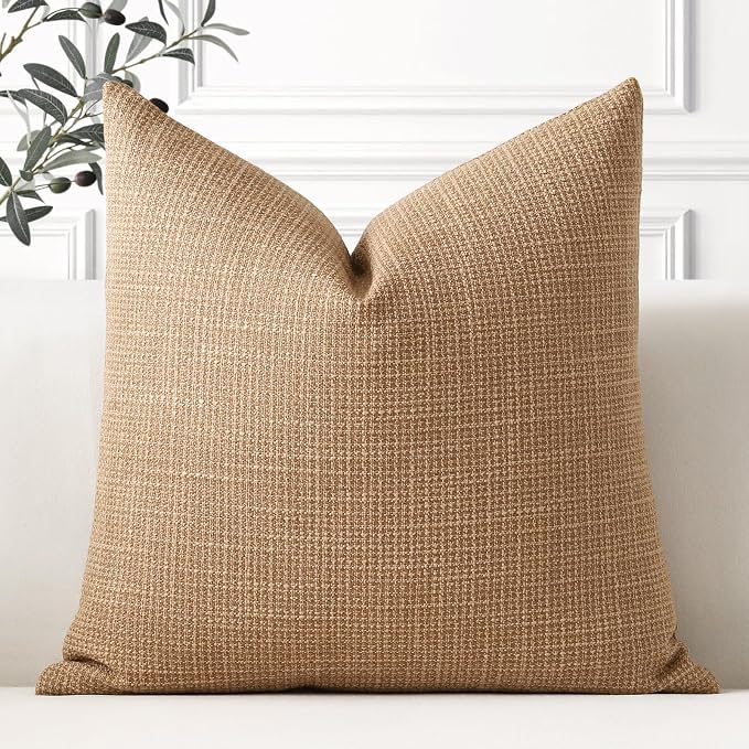 OTOSTAR Linen Throw Pillow Cover Set of 1 Decorative Square Pillowcases Cushion Covers 18x18 Inch for Home Decor Sofa Bedroom Car 45 x 45CM Light Brown