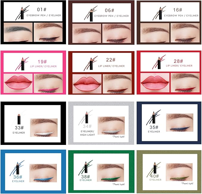DC-BEAUTIFUL 12Pcs Lot Set 12 Colors Waterproof Eyeliner Pencil Set with Pencil Sharpener