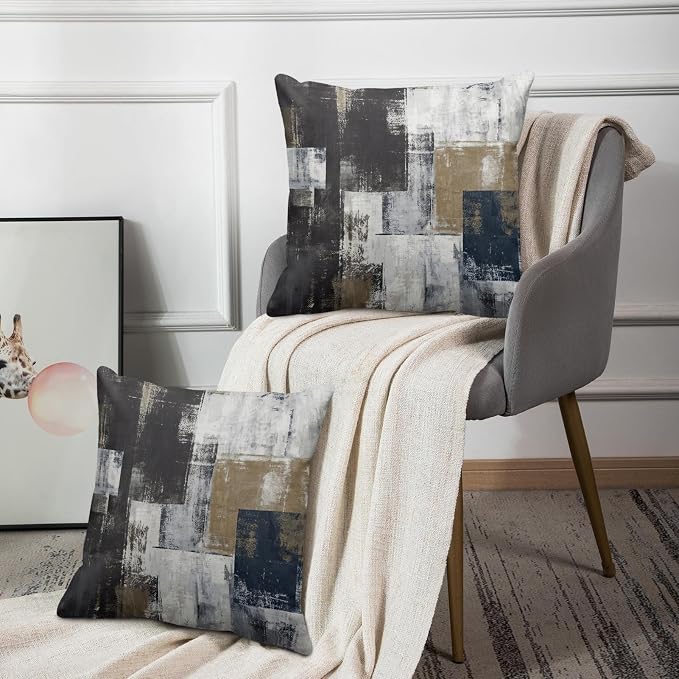 Emvency Throw Pillow Covers Set of 2, 18 x 18 Inch, Navy Blue Black | Abstract Modern Painting Outdoor Decorative Square Pillow Cases Couch Cushion Case for Couch Bed Sofa Living Room Home Decor