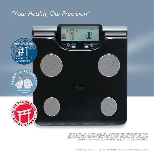 FitScan BC-601FS Segmental Body Composition Monitor with SD Card - Japan Technology - LCD Display in Handle - Physique & Balance Tracker - 330 lb Capacity - Athlete & Guest Mode