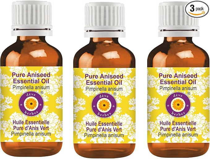 Deve Herbes Pure Aniseed Essential Oil (Pimpinella anisum) Steam Distilled (Pack of Three) 100ml X 3 (10 oz)