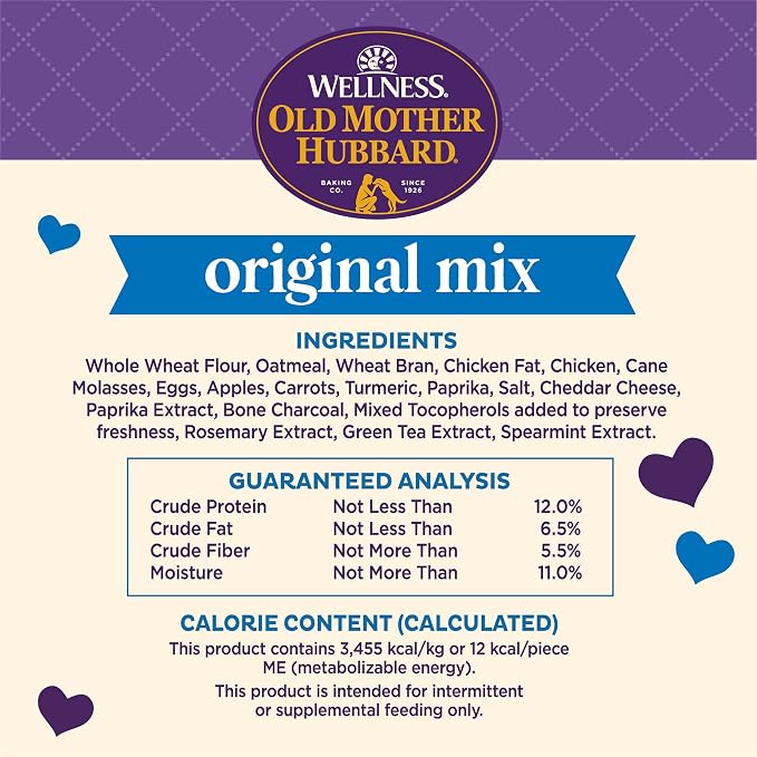 Old Mother Hubbard Wellness Classic Original Mix Dog Biscuits, Natural Training Treats, 4 Flavors, Mini Size, 20 oz Bag (Pack of 2)