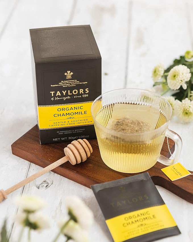 Taylors of Harrogate Organic Chamomile Herbal Tea, Individually Wrapped Bags, Mellow, Silky & Soft, Caffeine-Free, Enjoy Hot or Iced, 20 Teabags (Pack of 2)