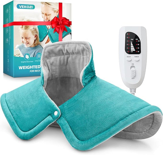 Heating Pad for Neck and Shoulders and Back, Valentines Day Gifts for Her Him, Birthday Gifts for Women Mom, Weighted Neck Heating Pads, Large Heat Pad, 6 Heat Settings 4 Auto-Off, 17"x23" Blue