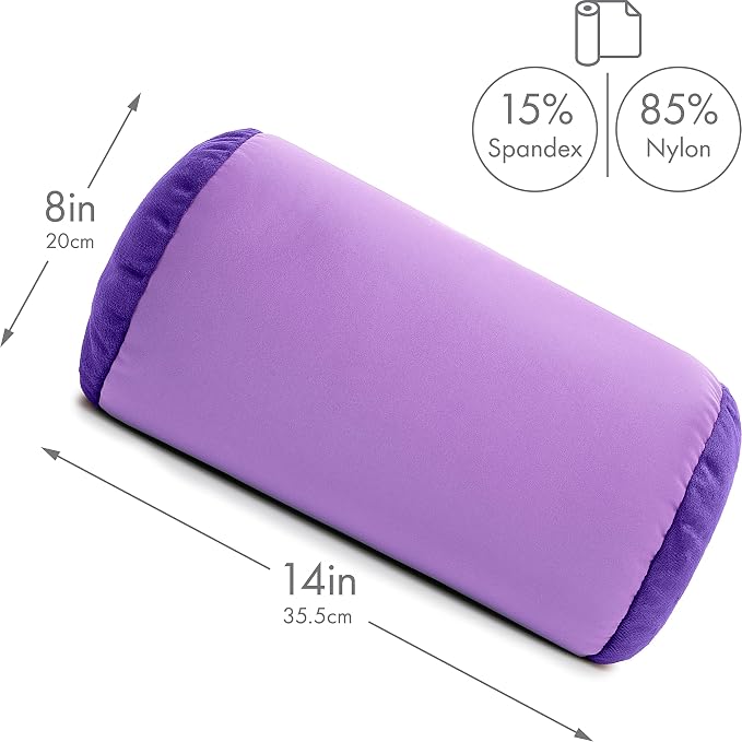 Microbead Bolster Neck Roll Pillow, Gently On Body, Head, Neck & Shoulders No Pain Rest, Relax Sleep - Silky Feel Prevent Wrinkles & Hair Breakage - Lightweight Cylinder, 14" x 8", Paril Purple