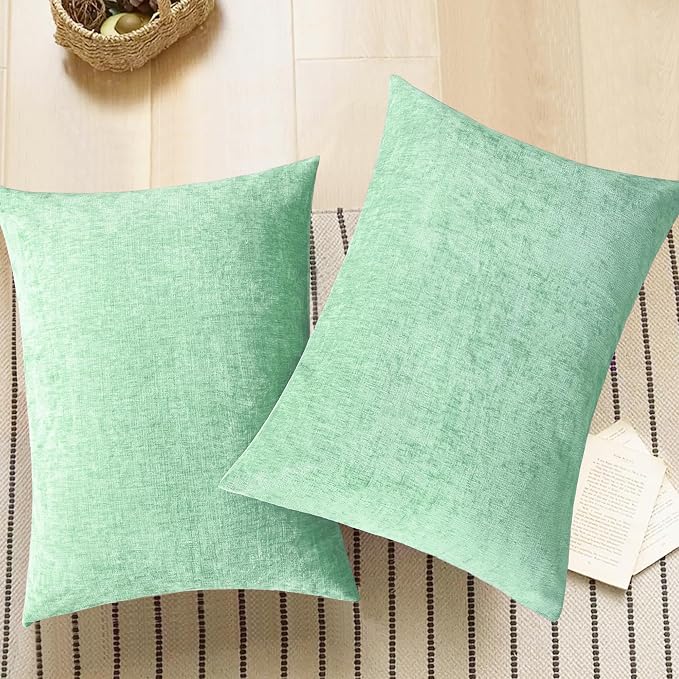 CaliTime Decorative Standard Throw Pillow Covers 26 X 20 Inches Grey Green | Pack of 2, Cozy Chenille Cushion Cases for Sofa Bed Living Room Farmhouse Home