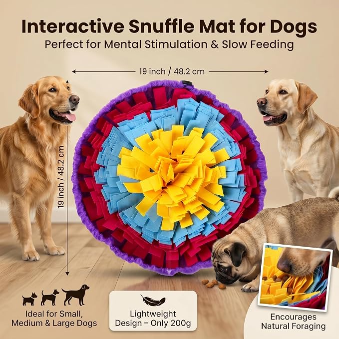 Snuffle Mat for Dogs, Multicolor Dog Enrichment Feeding Mat 19 Inch, Interactive Nose Work Sniff Mat for Dogs Puzzle Toy for Mental Stimulation, Slow Feeding and Anti-Boredom