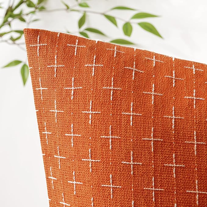 MIULEE Pack of 2 Decorative Burlap Linen Throw Pillow Covers Modern Farmhouse Pillowcase Rustic Woven Textured Cushion Cover for Sofa Couch Bed 20x20 Inch Burnt Orange